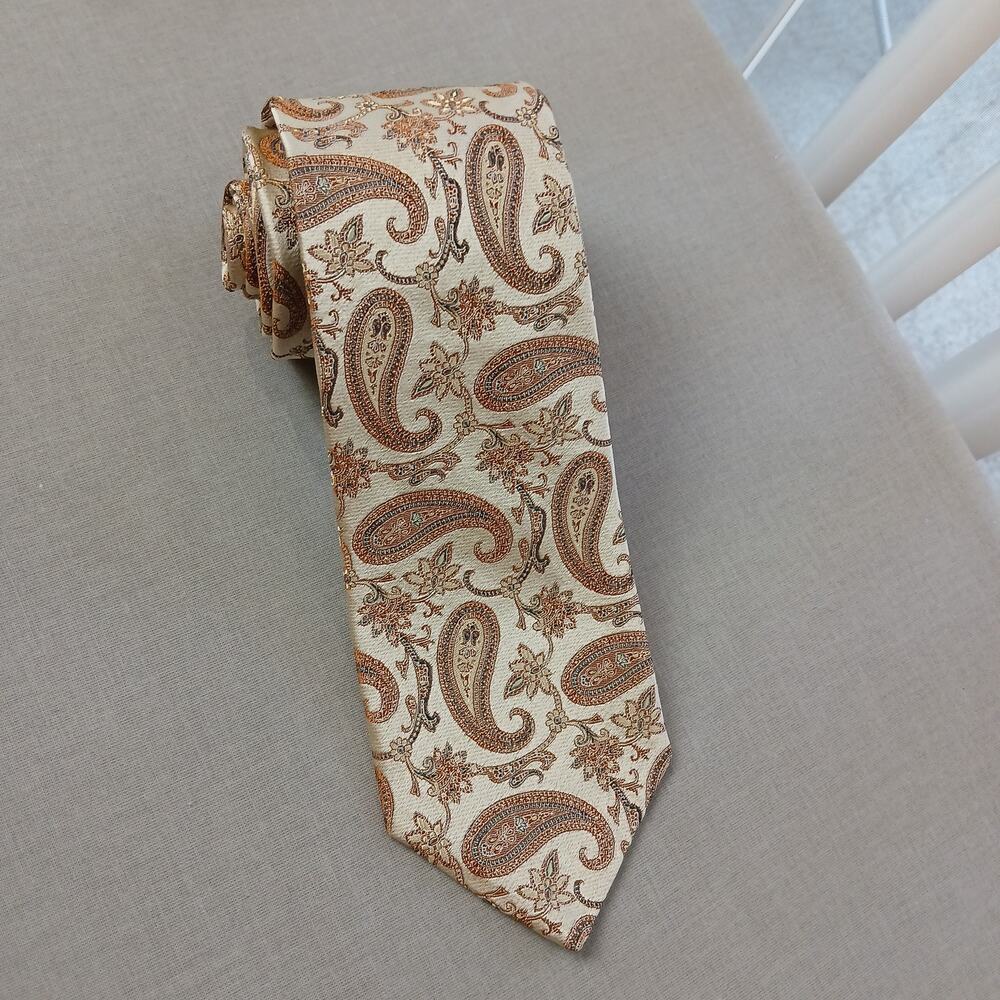 XMI Platinum Cream Paisley Necktie silk satin filigree champagne gold